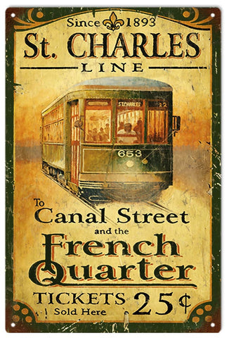 Vintage St.Charles Street Car Metal Sign