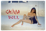 Timeless Nose Art China Doll Metal Sign