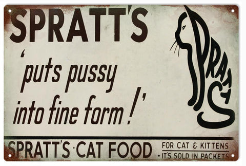Vintage Spratts Cat Food Metal Sign