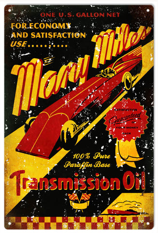 Vintage Many Miles Motor Oil Metal Sign