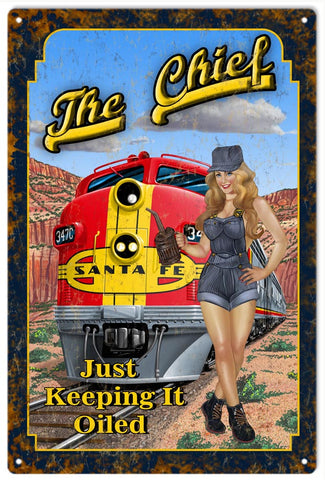 Vintage The Chief Pin Up Girl Metal Sign