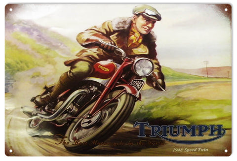 Vintage Triumph 1948 Speed Twin Motorcycle Metal Sign