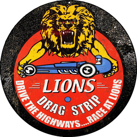Vintage Lions Drag Strip Metal Sign