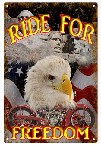 Vintage Ride For Freedom Motorcycle Metal Sign