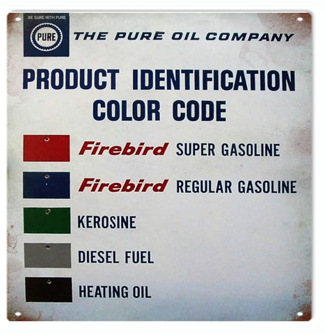 Vintage Pure Oil Company ID Color Code Metal Sign