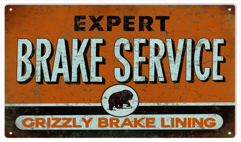 Vintage Grizzly Brake Service Metal Sign
