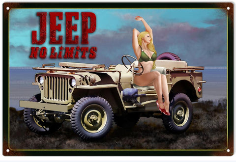 Vintage Jeep Pin Up Girl Metal Sign