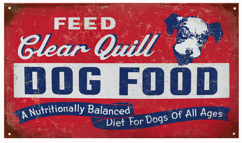 Vintage Clear Quill Dog Food Metal Sign