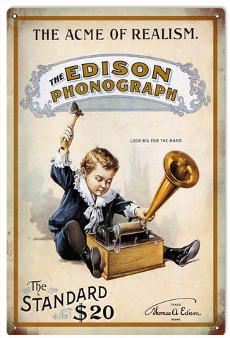 Vintage Edison Phonograph Metal Sign