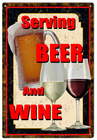 Vintage Beer And Wine Metal Sign