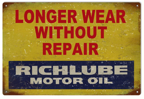 Vintage Richlube Motor Oil Metal Sign