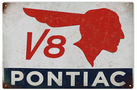 Vintage V8 Pontiac Metal Sign