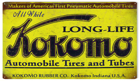 Vintage Kokomo Automobile Tire Metal Sign