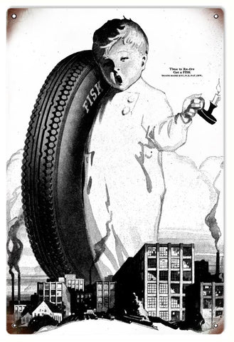 Vintage Fisk Tire With Baby Metal Sign