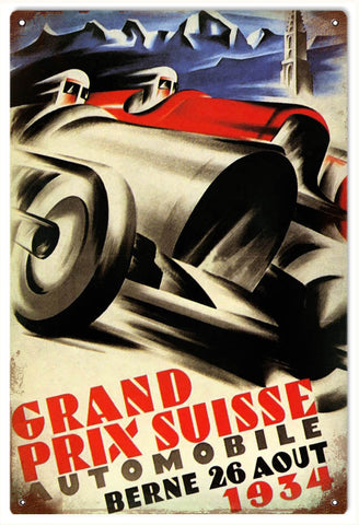 Vintage Grand Prix Suisse Automobile Metal Sign