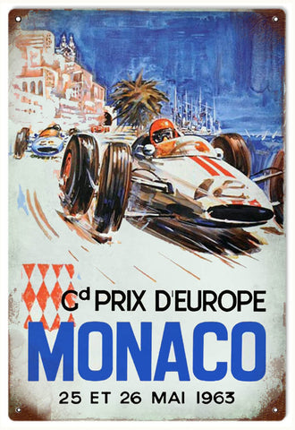 Vintage Grand Prix Monaco Automobile Metal Sign