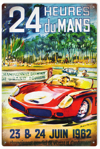 Vintage Heures Du Mans Automobile Metal Sign