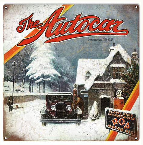 Vintage The Autocar Motor Oil Metal Sign