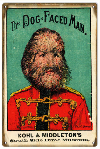 Vintage Dog Face Man Circus Metal Sign