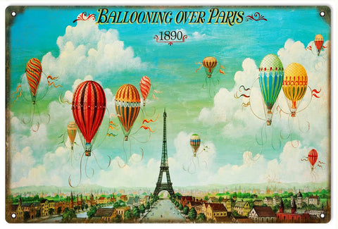 Vintage Ballooning Over Paris Metal Sign