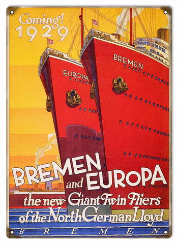 Vintage North German Lloyd Ship Metal Sign