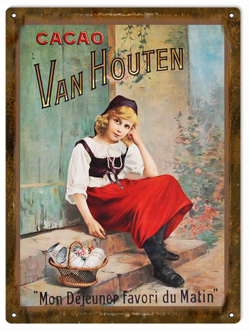 Vintage Van Houten Chocolate Metal Sign