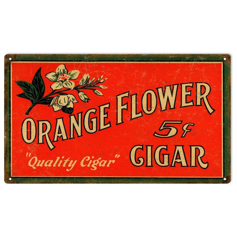 Vintage Orange Flower Cigar Metal Sign