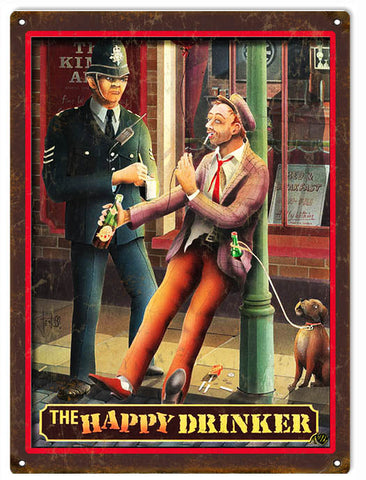 Vintage The Happy Drinker Metal Sign