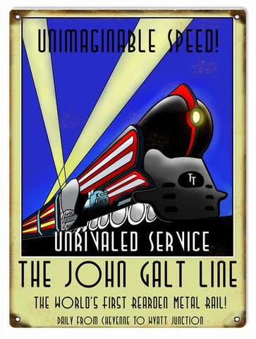 Vintage John Galt Line Railroad Metal Sign