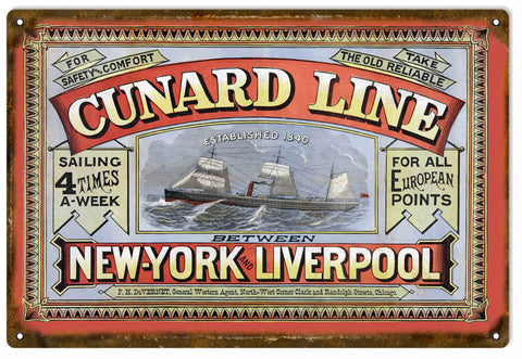Vintage Cunard Lines Metal Sign