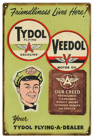 Vintage Tydol Veedol Motor Oil Metal Sign