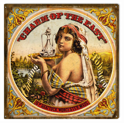 Vintage Charm Of The East Tobacco Metal Sign