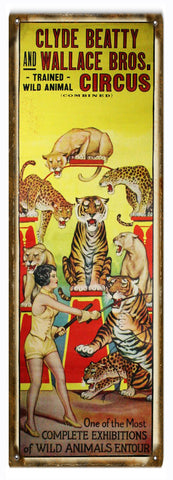 Vintage Clyde Beatty And Wallace Bros Circus Metal Sign