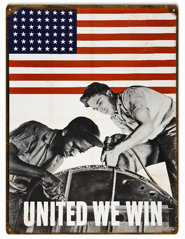 Vintage United We Win Metal Sign