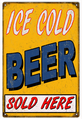 Vintage Cold Beer Sold Here Metal Sign