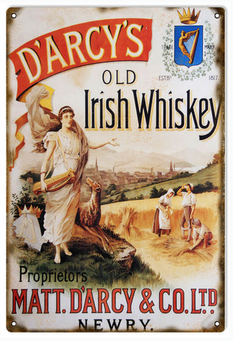 Vintage DArcys Irish Whiskey Metal Sign
