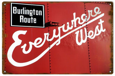 Vintage Burlington Route Railroad Metal Sign