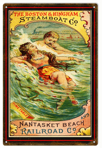 Vintage Boston And Hingham Metal Sign