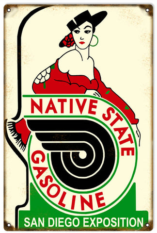 Vintage Native State Gasoline Metal Sign