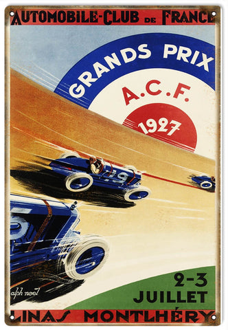 Vintage ACF Grands Prix Automobile Metal Sign