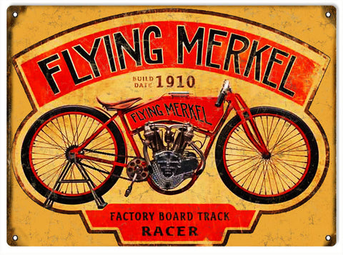 Vintage Flying Merkel Motorcycle Metal Sign