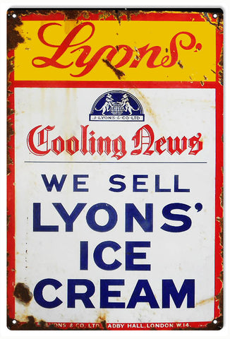 Vintage Lyons Ice Cream Metal Sign