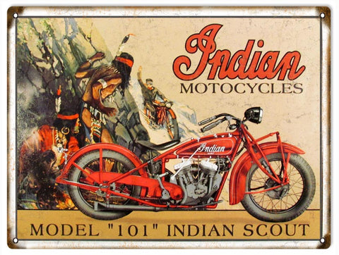Vintage 101 Indian Scout Motorcycle Metal Sign