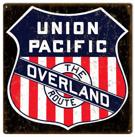 Vintage Union Pacific Overland Railroad Metal Sign