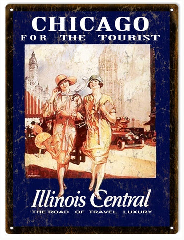 Vintage Illinois Central Railroad Metal Sign