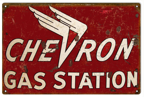 Vintage Chevron Gas Station Metal Sign