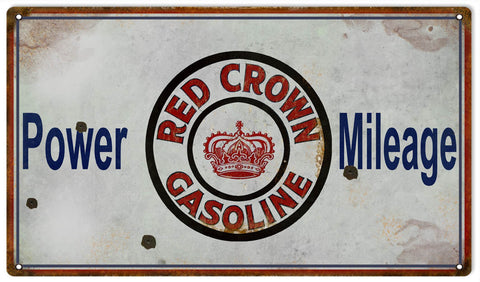 Vintage Red Crown Gasoline Metal Sign
