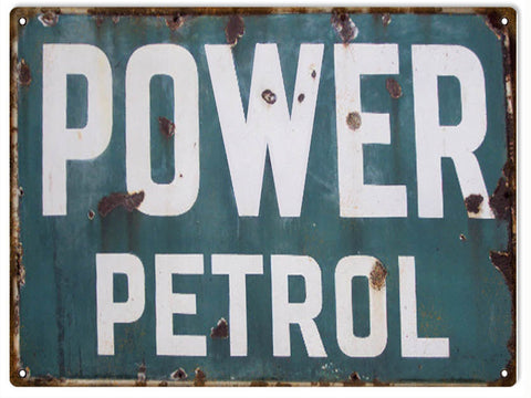 Vintage Power Petrol Motor Oil Metal Sign