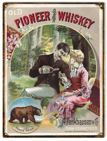 Vintage Pioneer Whiskey Metal Sign