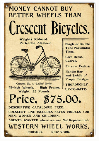 Vintage Crescent Bicycle Metal Sign